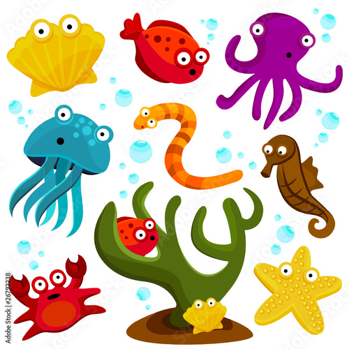 sea creatures cartton set vector