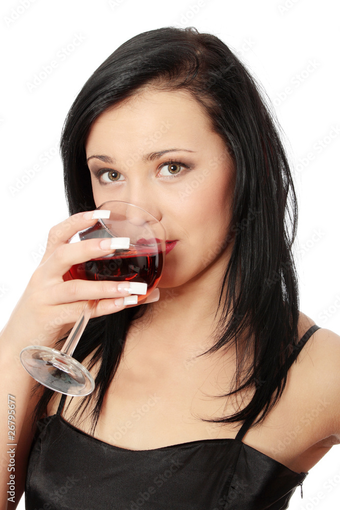 Beautiful woman with glass red wine Beautiful woman with glass red wine