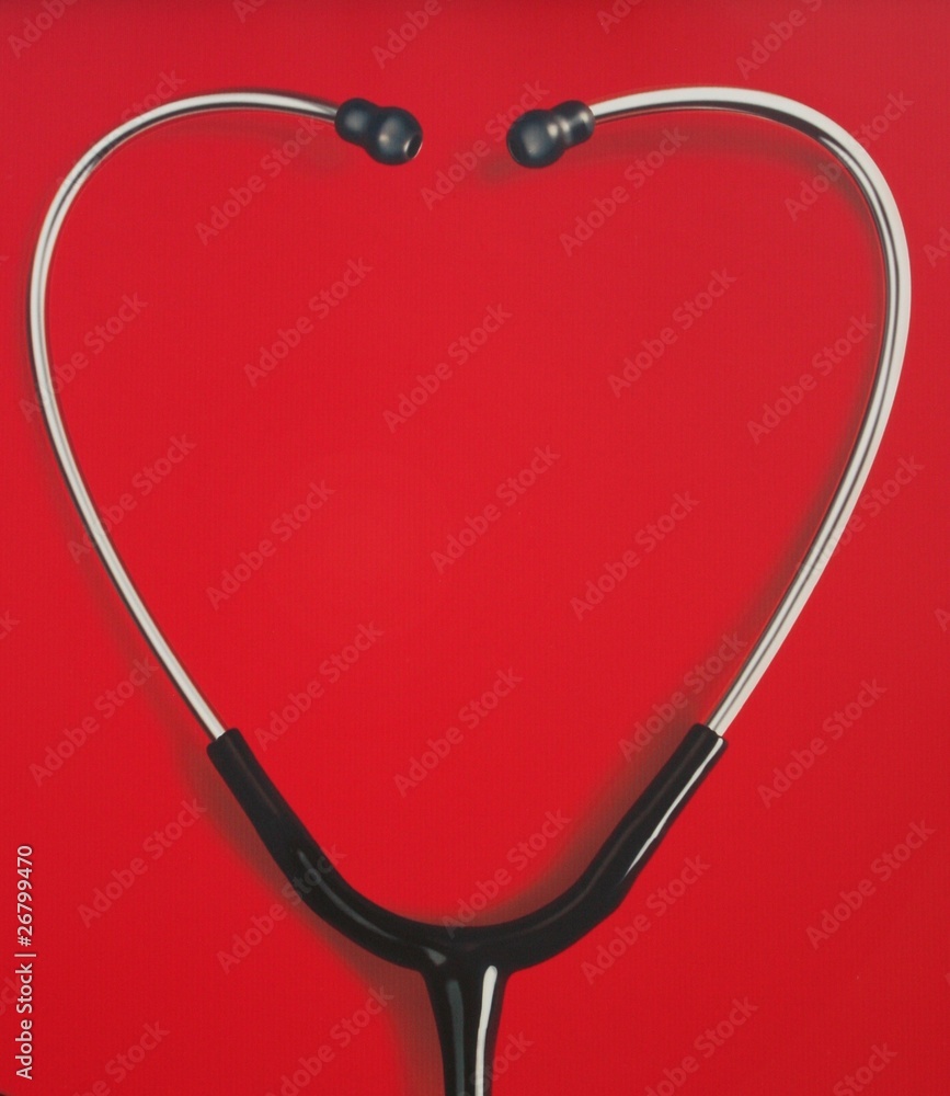 stéthoscope formant un coeur sur fond rouge stéthoscope formant un coeur sur fond rouge
