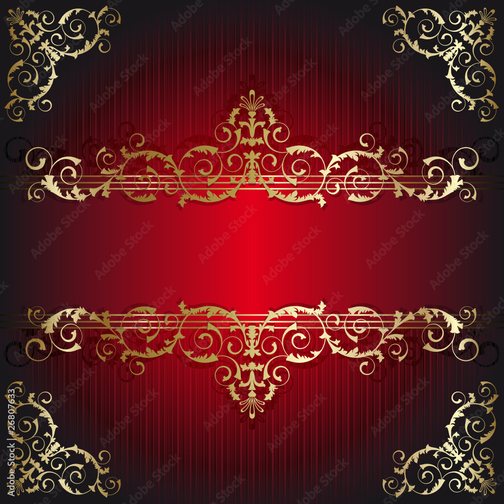 Retro frame on the red floral background