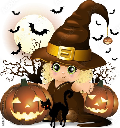 Strega Bambina Halloween-Halloween Baby Witch-Vector