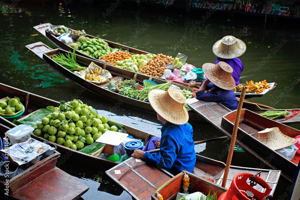 Floating Market in Thailand - obrazy, fototapety, plakaty 