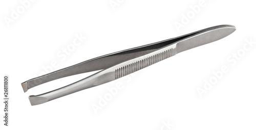 Photography Small metal eyebrow tweezers isolated on white
