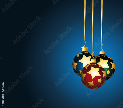 Blue festive background with starry ornaments.