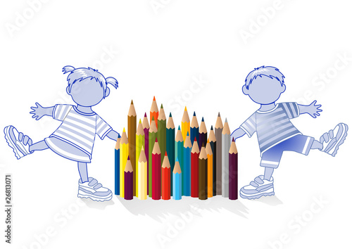 Kinder und Buntstifte