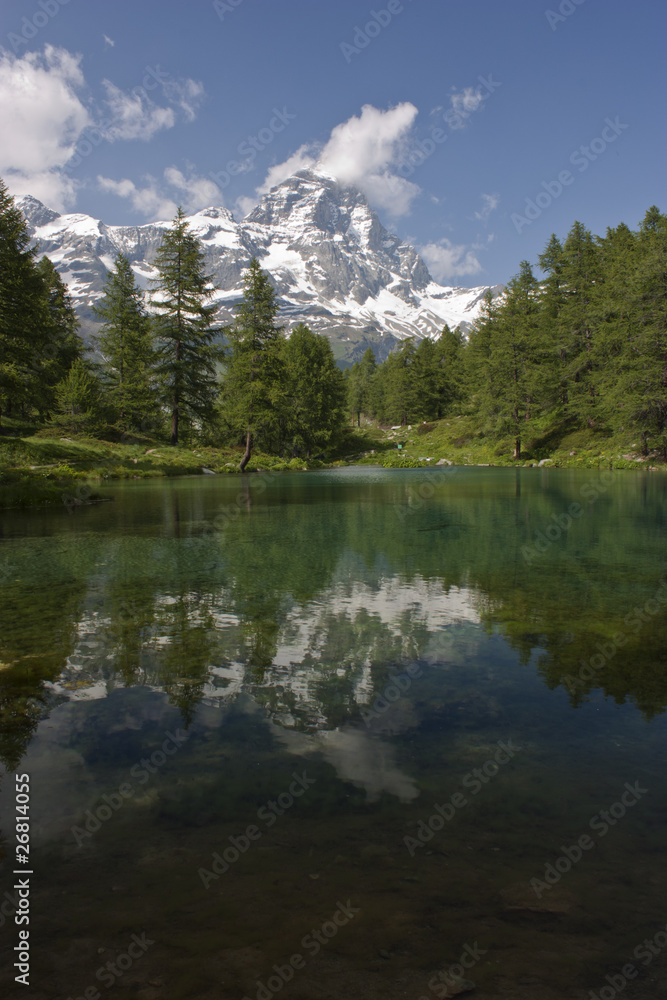 Alpine lake with mount Cervino