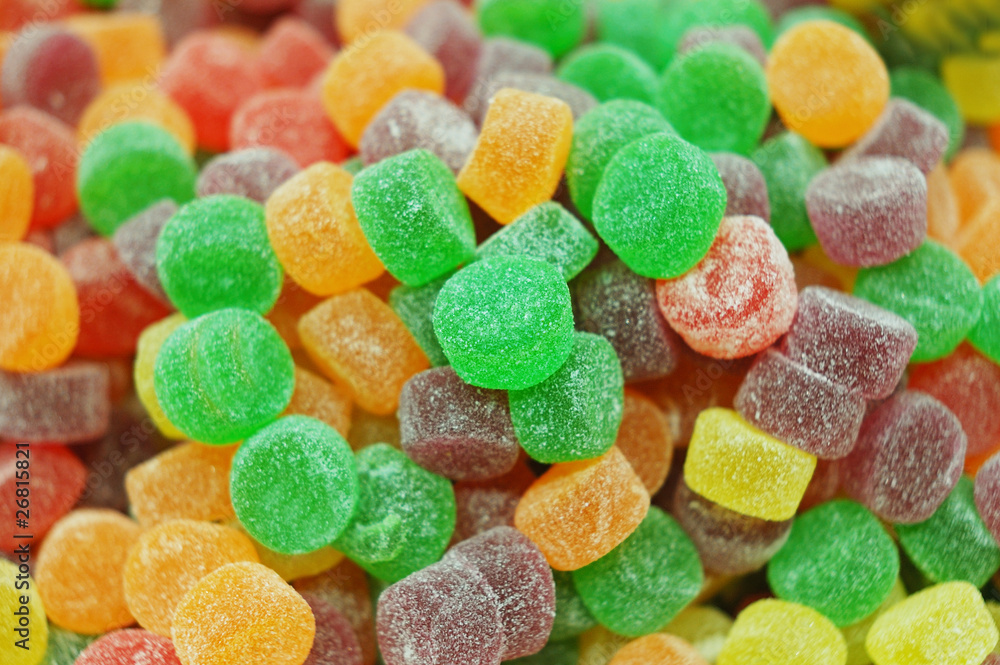 Close up of colorful candies, focus on centre Close up of colorful candies, focus on centre