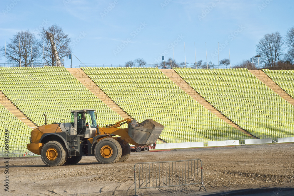 Fototapeta premium Construction on Stadium Field
