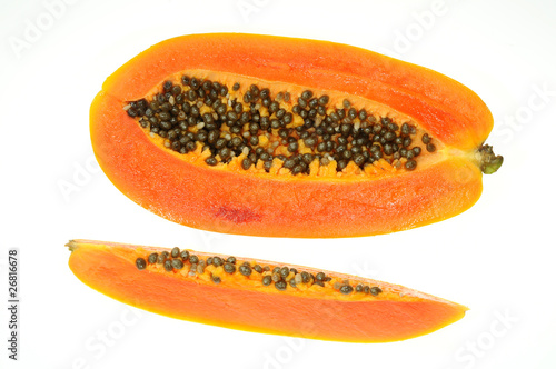 Cut Papaya Showing The Seeds Within