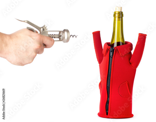 Fotografija corkscrew target on the wine bottle