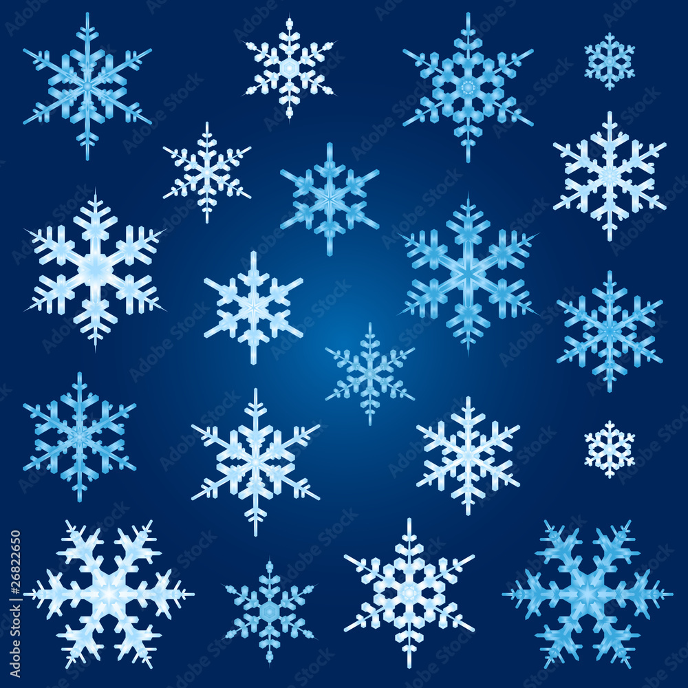 Set of vector snowflakes in two colored variations
