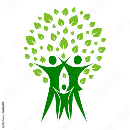 A pictographic image of a green family