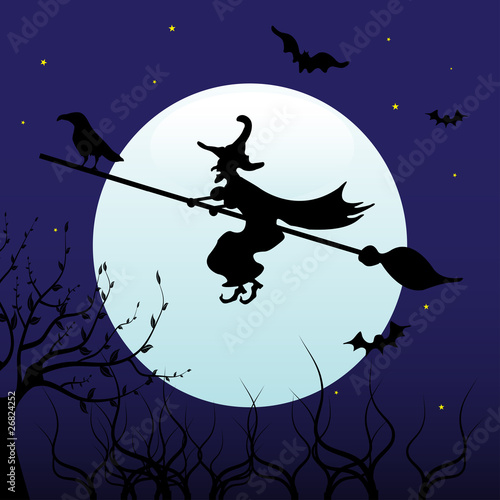 Witch flying on a broom