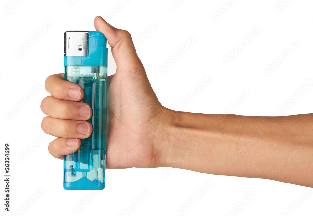 blue lighter in hand