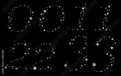 Digits 0 to 3 made of snowflakes, two  variants