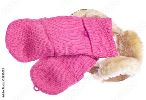 Pink Mittens with Fuzzy Winter Ear-Muffs