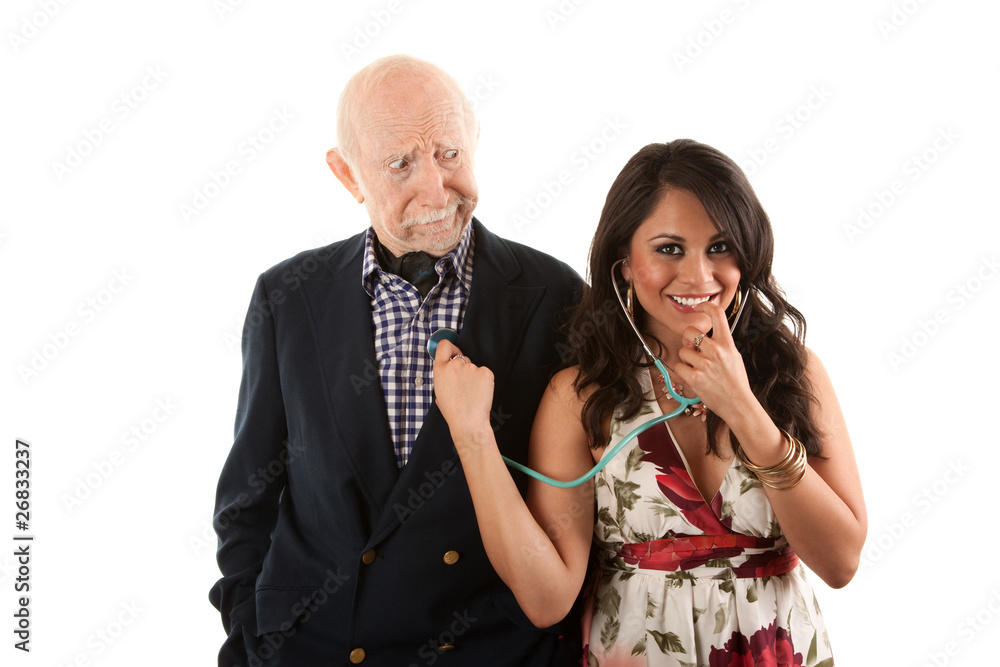 Elderly Man with Gold-digger Companion or Wife Stock Image - Image