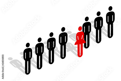 Women steps forward from a line of people vector illustration