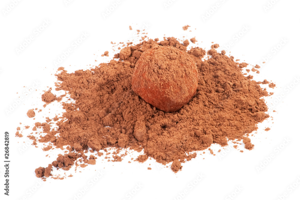Chocolate truffle candy in cocoa powder isolated on white Chocolate truffle candy in cocoa powder isolated on white