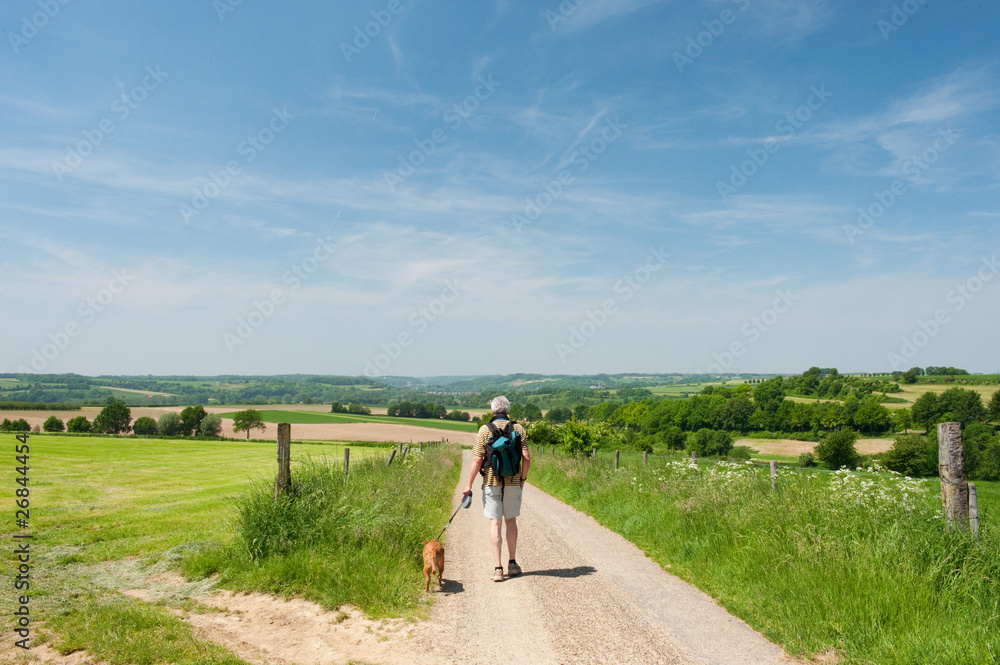 Obraz premium Dutch landscape with walking man