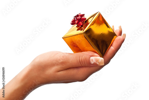 Female hand holding gift box