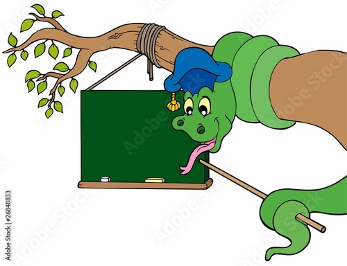 Snake teacher with table on tree