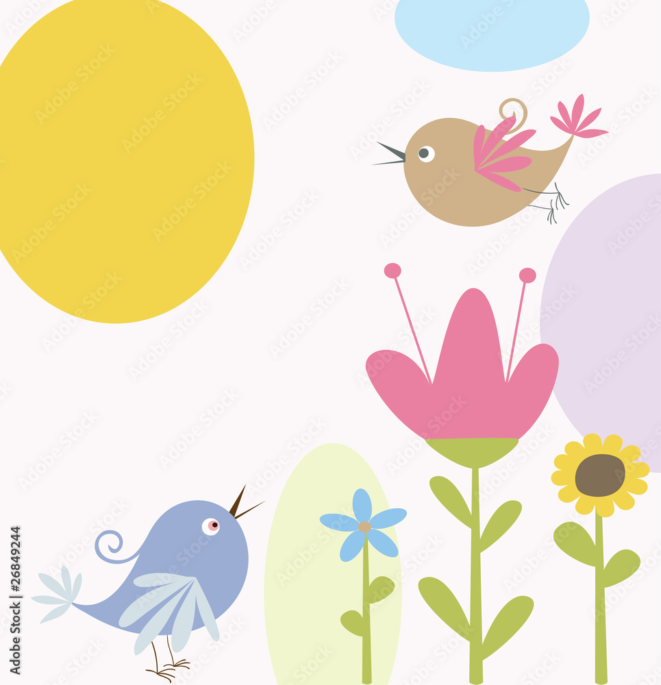cute flowers and birds