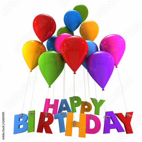 Photography Happy birthday with multicolored balloons
