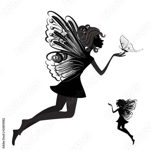 Silhouette of a fairy with butterfly