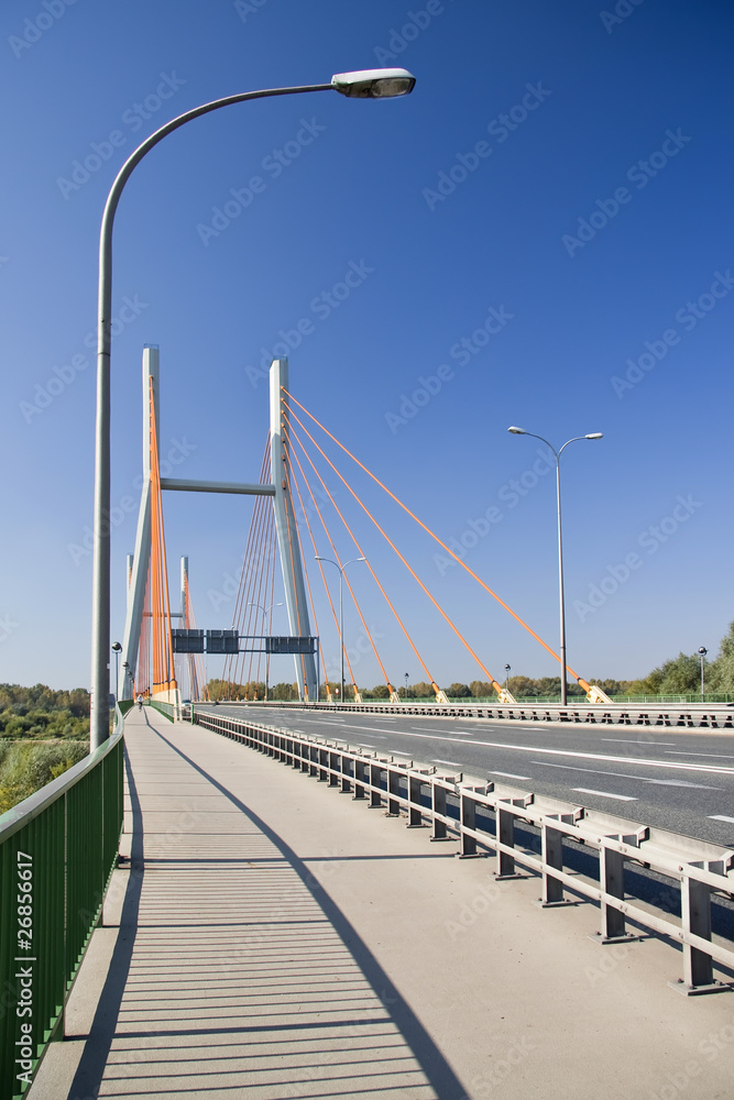 Modern suspension bridge. Warsaw in Poland.