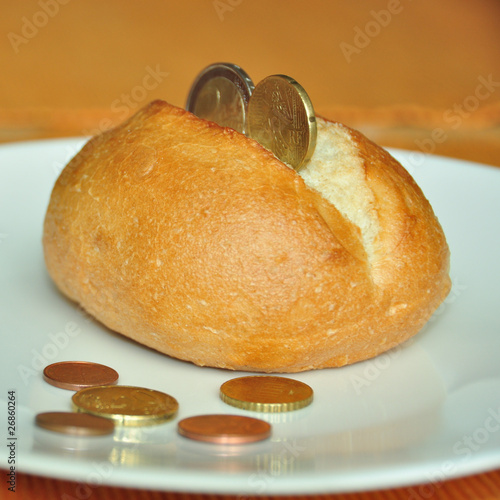 Schilderij op canvas Brötchen und Geld