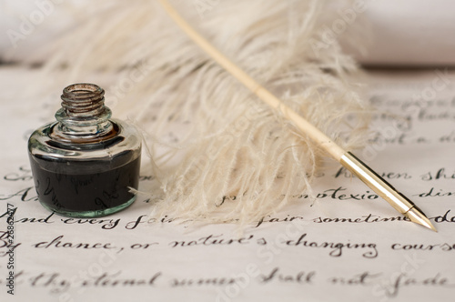 Handwriting,ink and quill pen