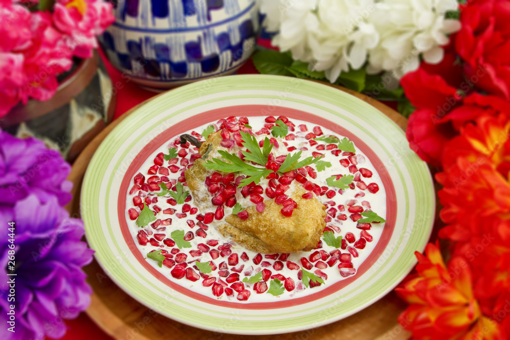 Chile Nogada Mexican Dish Shallow Focus Chile Nogada Mexican Dish Shallow Focus
