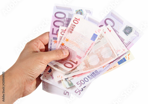 Hand holding euro banknotes