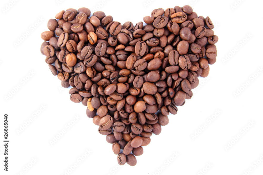 Heart coffee beans, isolated on white Heart coffee beans, isolated on white