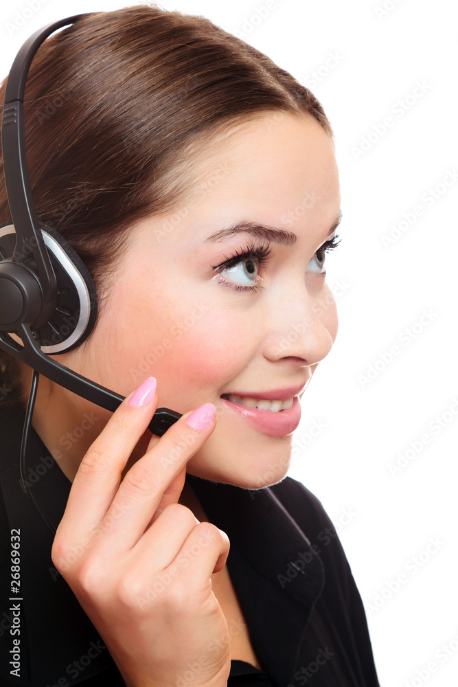 Pretty caucasian woman with headset