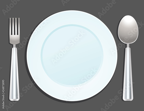 plate, spoon and fork