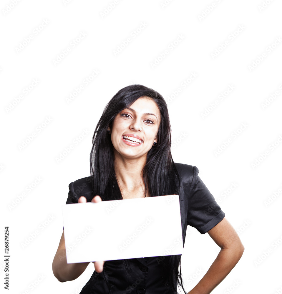Business Women holding Big Card/sign Business Women holding Big Card/sign