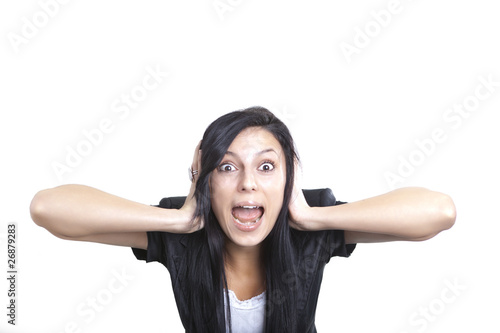 Screaming Women covering her ears.