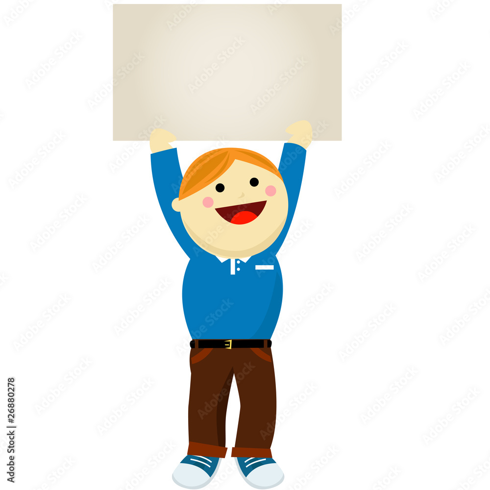 boy holding banner