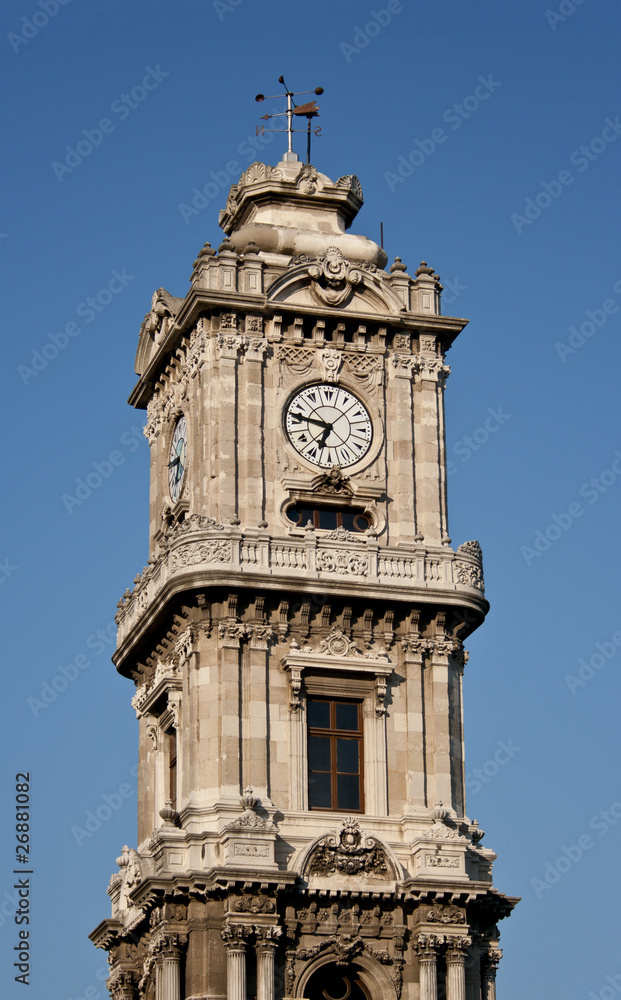 Clocktower of Dolmabahce Palace in Istanbul, Turkey