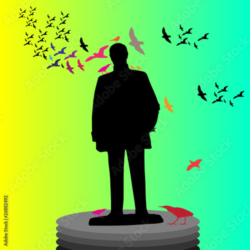 birds on statue silhouette vector