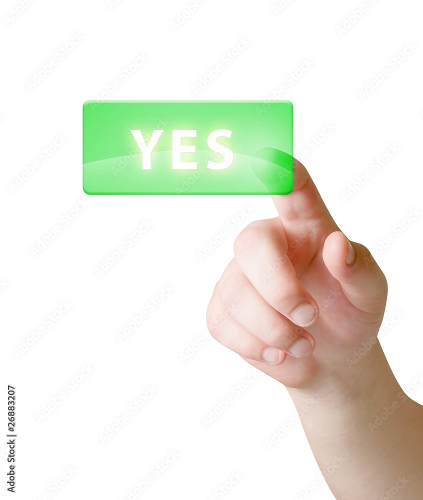 hand and yes button isolated background hand and yes button isolated background