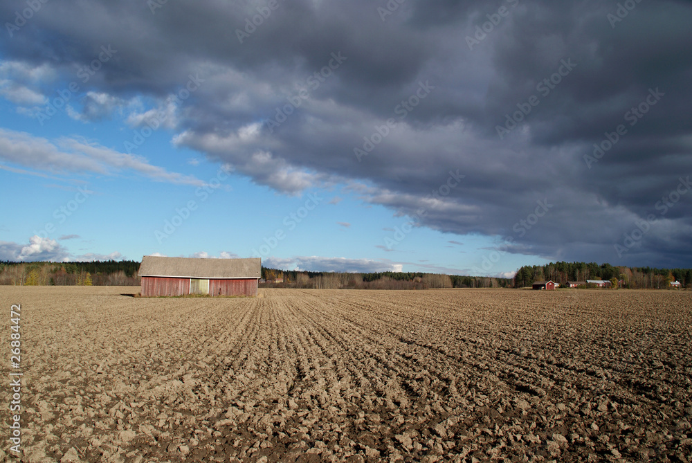 Barn, Sky and the Ploughed Field Landscape