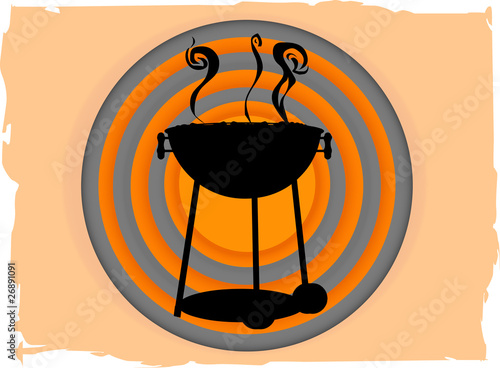BBQ inside abstract circle bullseye like grungy boarder