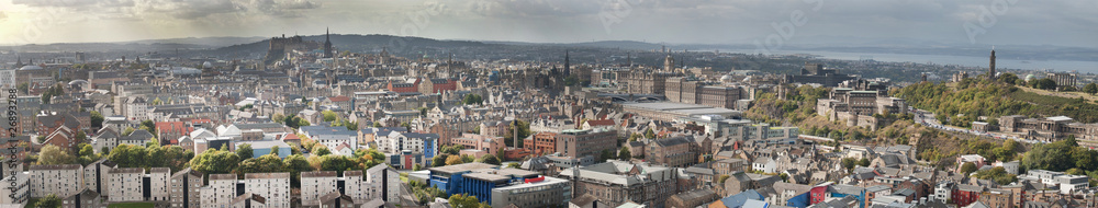 Panoramic image of Edinburgh in Scotland with Castle