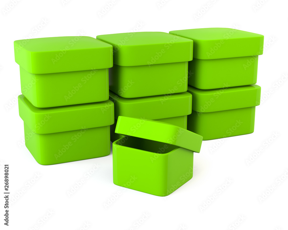 Fototapeta premium Green blank boxes isolated on white background