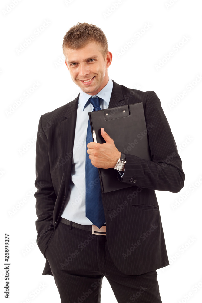 business man holding a  clip board