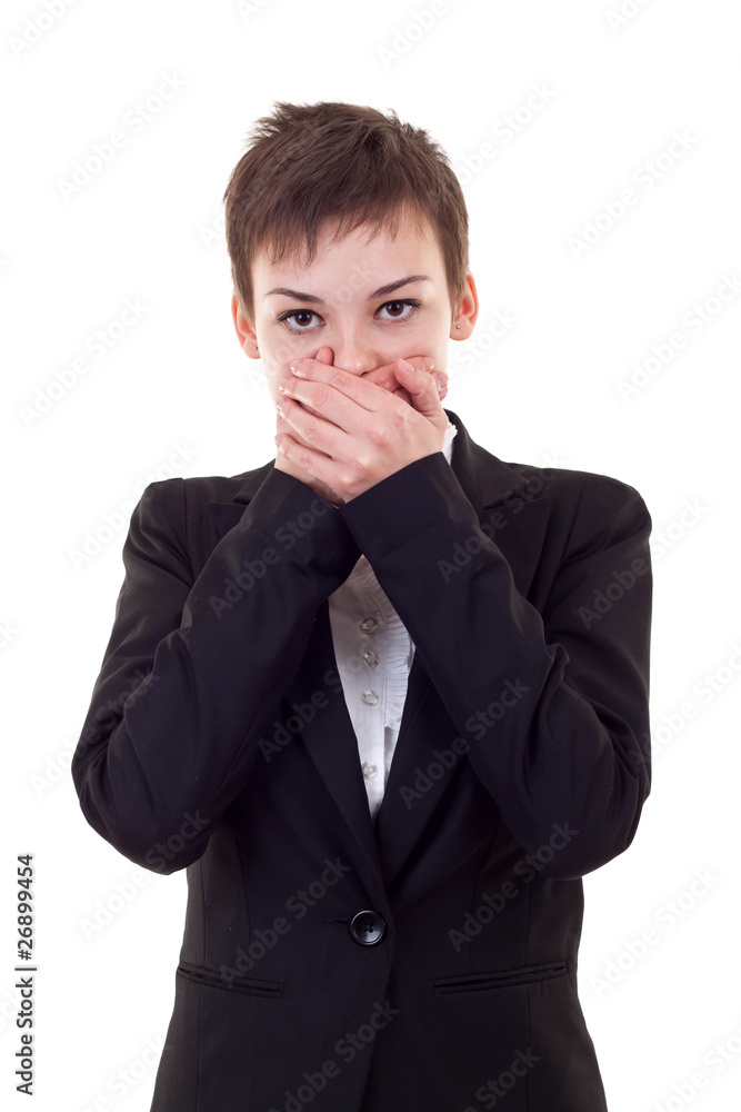 woman covering her mouth with hands woman covering her mouth with hands