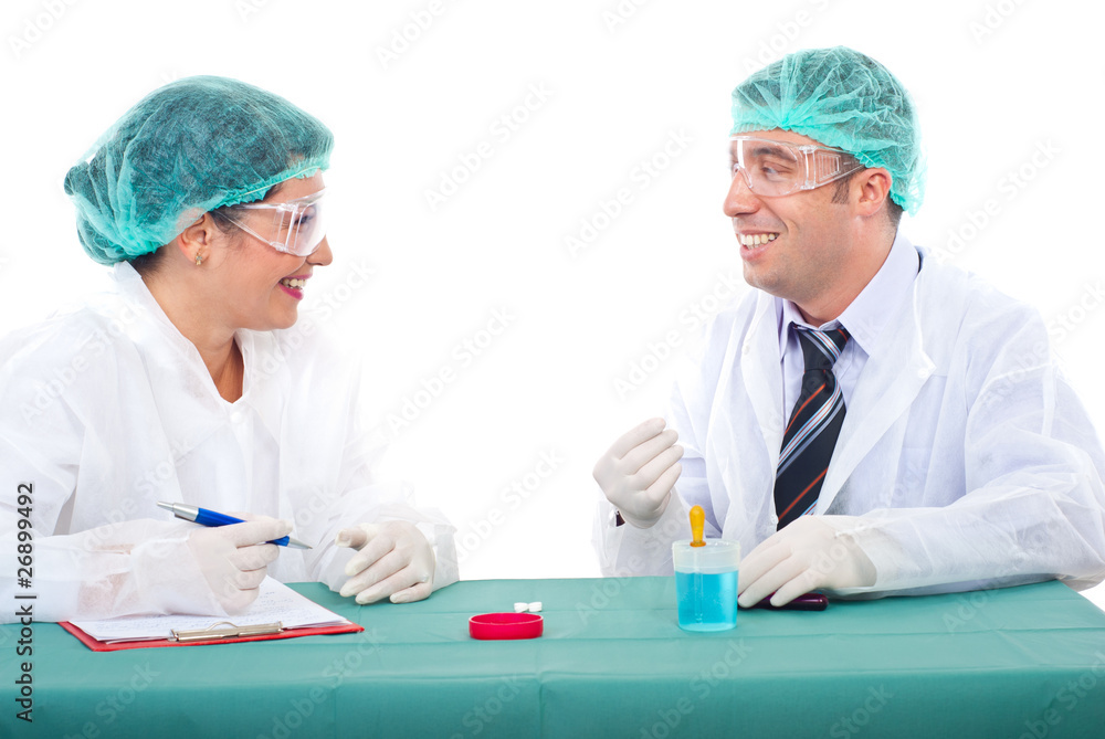 Team of scientists having conversation Team of scientists having conversation